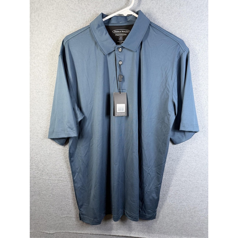 Pebble Beach Polo Shirt Mens Large Blue Performance Golf Short Sleeve Stretch